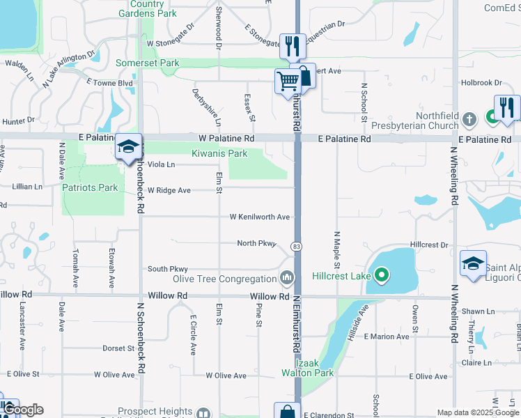 map of restaurants, bars, coffee shops, grocery stores, and more near 12 W Kenilworth Ave in Prospect Heights