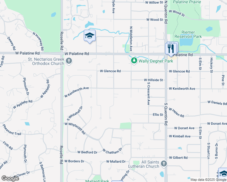 map of restaurants, bars, coffee shops, grocery stores, and more near 208 South Clyde Avenue in Palatine