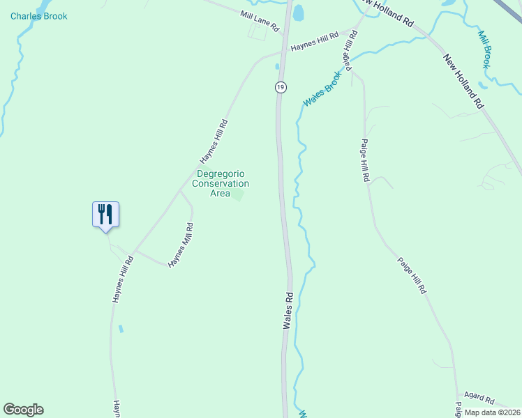 map of restaurants, bars, coffee shops, grocery stores, and more near 104 Wales Road in Brimfield