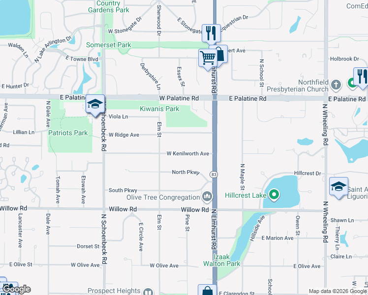 map of restaurants, bars, coffee shops, grocery stores, and more near 12 West Kenilworth Avenue in Prospect Heights