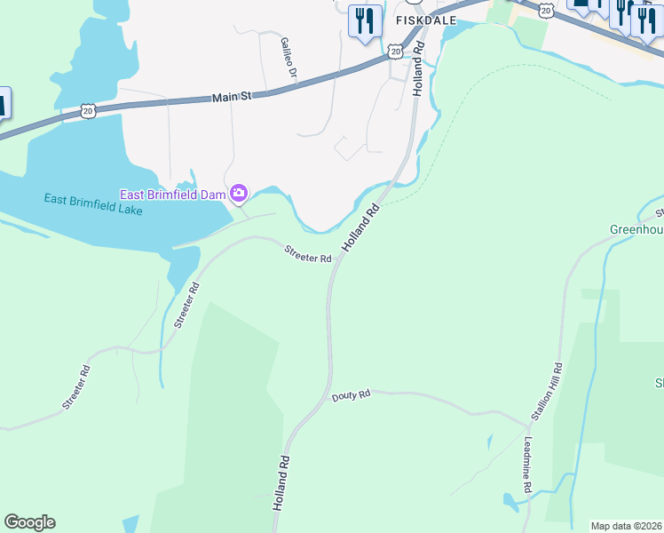 map of restaurants, bars, coffee shops, grocery stores, and more near 62 Holland Road in Sturbridge
