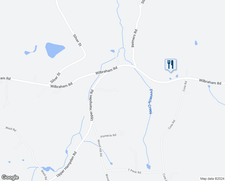 map of restaurants, bars, coffee shops, grocery stores, and more near 16 Upper Hampden Road in Monson