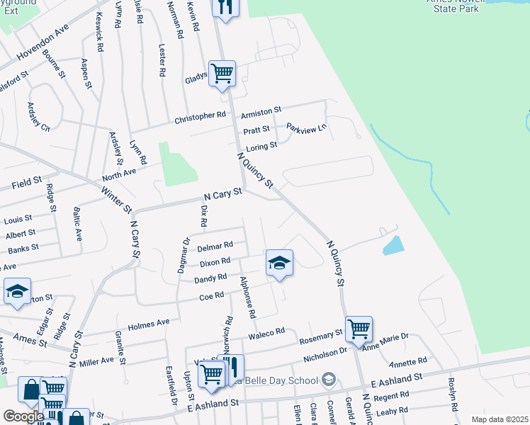 map of restaurants, bars, coffee shops, grocery stores, and more near 55 Fortin Drive in Brockton