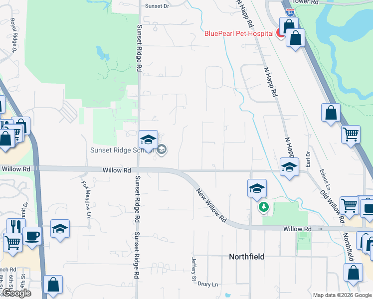 map of restaurants, bars, coffee shops, grocery stores, and more near 545 Somerset Lane in Northfield