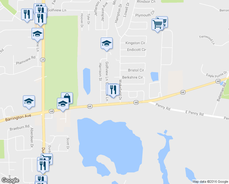 map of restaurants, bars, coffee shops, grocery stores, and more near 3010 Wakefield Drive in Carpentersville