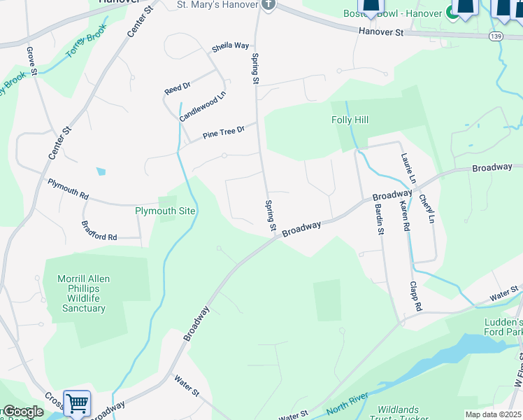 map of restaurants, bars, coffee shops, grocery stores, and more near 279 Spring Street in Hanover