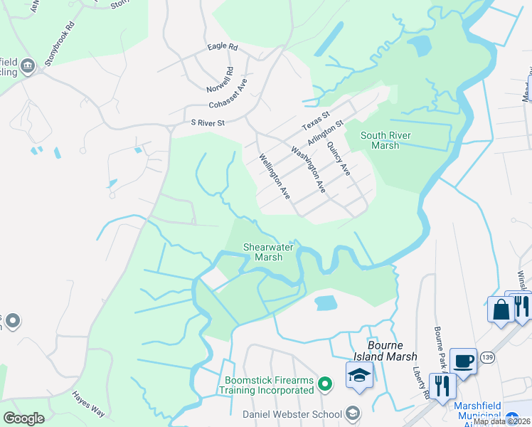 map of restaurants, bars, coffee shops, grocery stores, and more near 8 Somerville Street in Marshfield