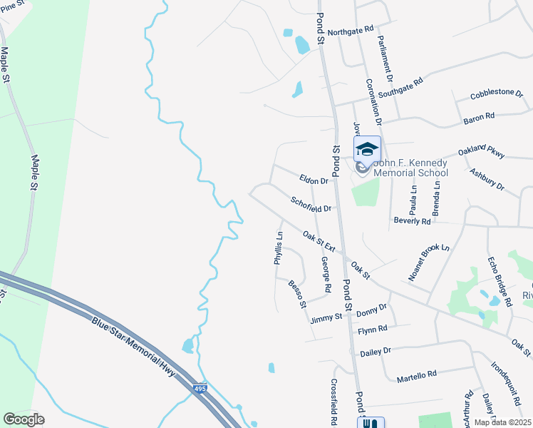 map of restaurants, bars, coffee shops, grocery stores, and more near 28 Oak Street Extension in Franklin