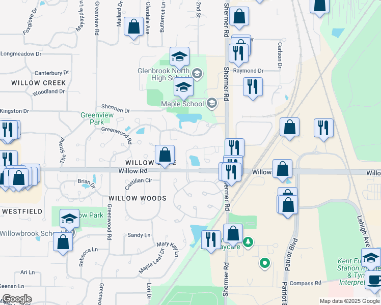 map of restaurants, bars, coffee shops, grocery stores, and more near 3103 Lexington Lane in Glenview
