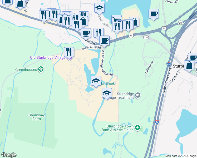 map of restaurants, bars, coffee shops, grocery stores, and more near in Sturbridge
