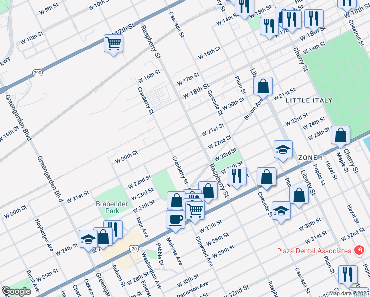map of restaurants, bars, coffee shops, grocery stores, and more near 1124 West 22nd Street in Erie