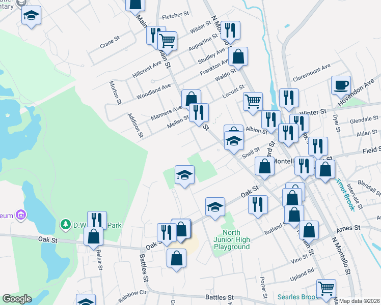 map of restaurants, bars, coffee shops, grocery stores, and more near 55 May Avenue in Brockton