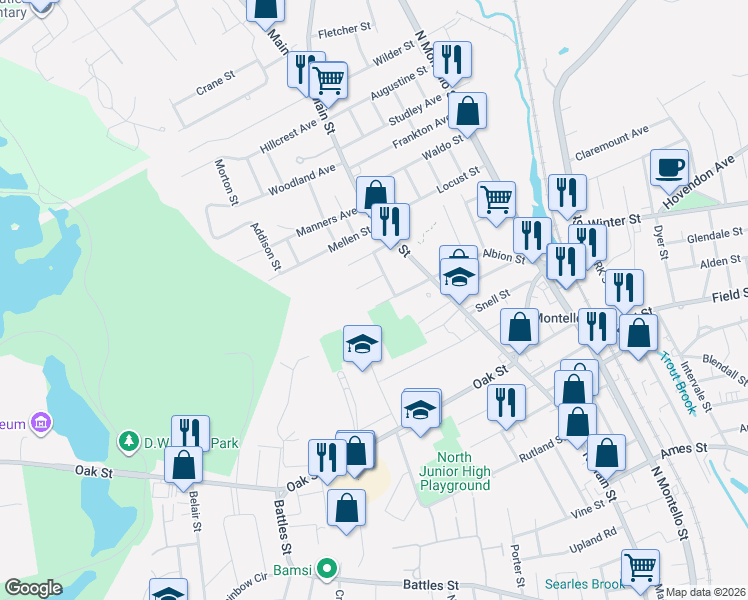 map of restaurants, bars, coffee shops, grocery stores, and more near 55 May Avenue in Brockton