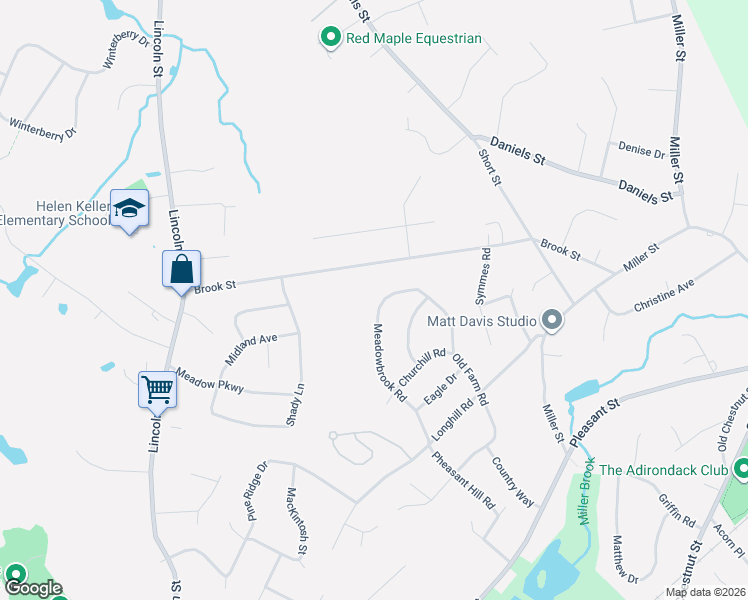 map of restaurants, bars, coffee shops, grocery stores, and more near 54 Meadowbrook Road in Franklin