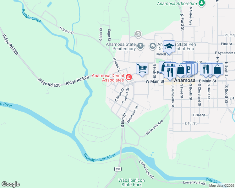 map of restaurants, bars, coffee shops, grocery stores, and more near 900-914 S Main St in Anamosa
