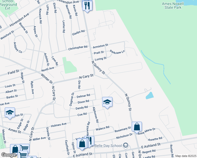 map of restaurants, bars, coffee shops, grocery stores, and more near 55 Fortin Drive in Brockton