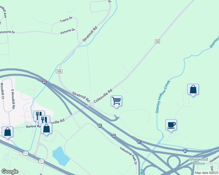 map of restaurants, bars, coffee shops, grocery stores, and more near 173 Colesville Road in Binghamton