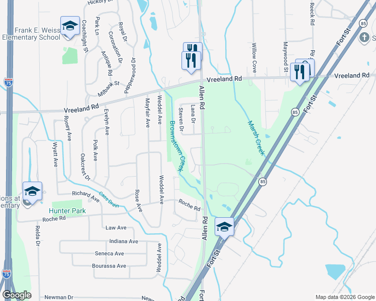 map of restaurants, bars, coffee shops, grocery stores, and more near 27604 Hidden Oaks Drive in Brownstown Charter Township