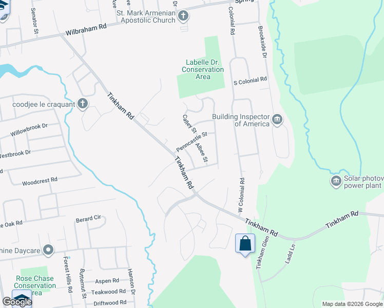 map of restaurants, bars, coffee shops, grocery stores, and more near 50 Penncastle Street in Springfield