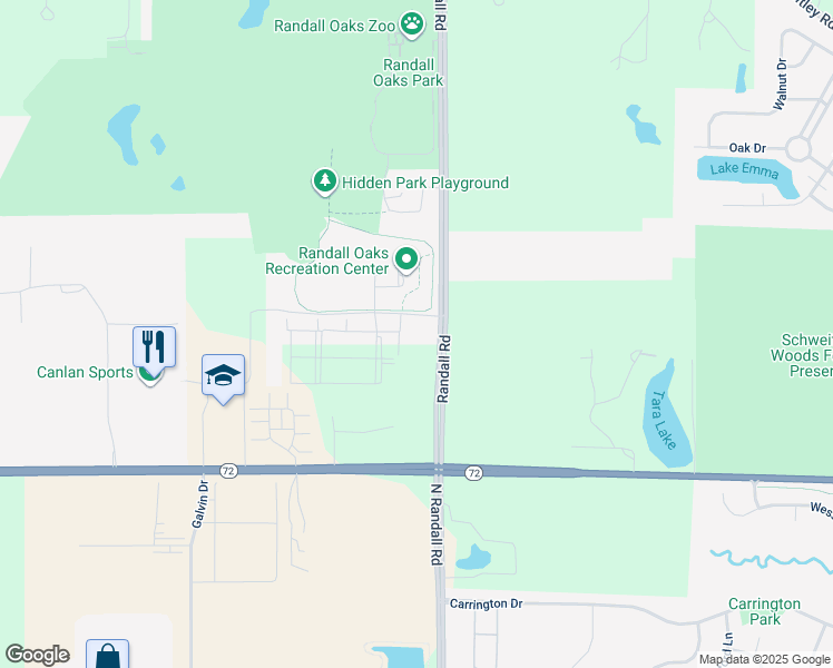 map of restaurants, bars, coffee shops, grocery stores, and more near Recreation Drive in West Dundee
