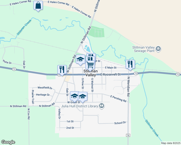 map of restaurants, bars, coffee shops, grocery stores, and more near 113 West Main Street in Stillman Valley