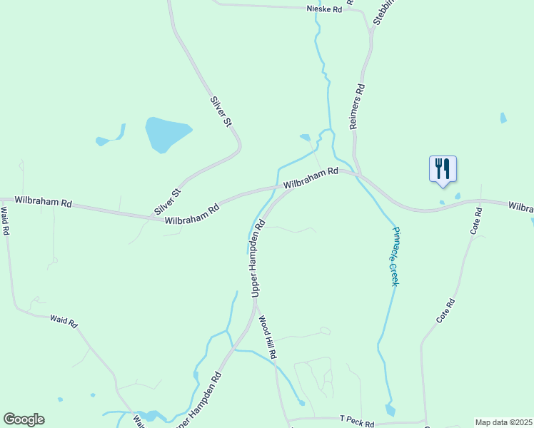 map of restaurants, bars, coffee shops, grocery stores, and more near 16 Upper Hampden Road in Monson