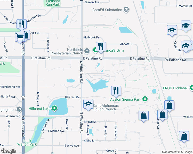 map of restaurants, bars, coffee shops, grocery stores, and more near 333 Wood Creek Road in Wheeling