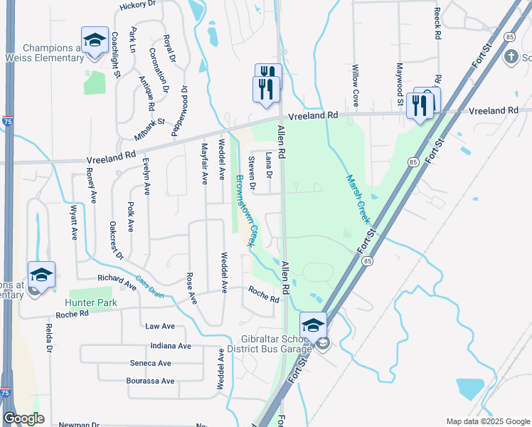 map of restaurants, bars, coffee shops, grocery stores, and more near 27604 Hidden Oaks Drive in Brownstown Charter Township