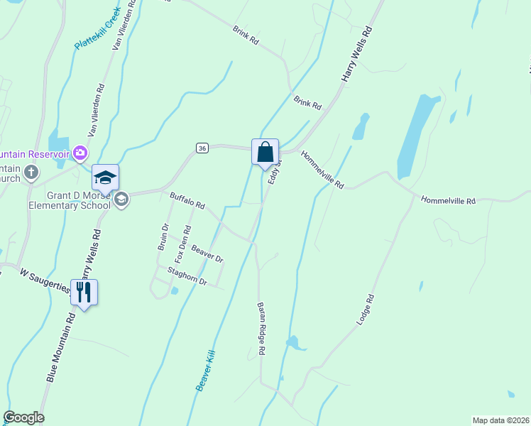 map of restaurants, bars, coffee shops, grocery stores, and more near 33 Eddy Street in Saugerties