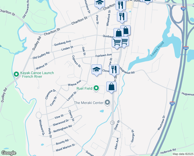 map of restaurants, bars, coffee shops, grocery stores, and more near 9 Clover Street in Oxford