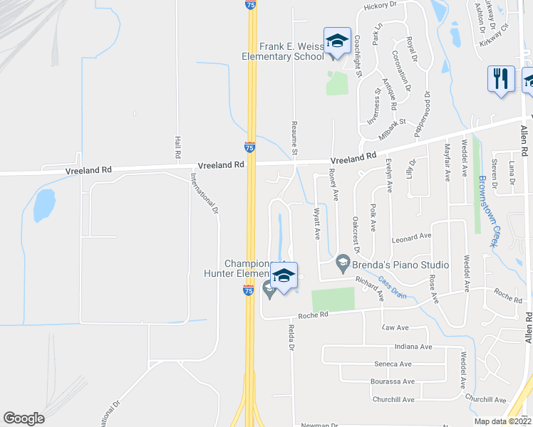 map of restaurants, bars, coffee shops, grocery stores, and more near 27294 Winchester Terrace in Brownstown Charter Township