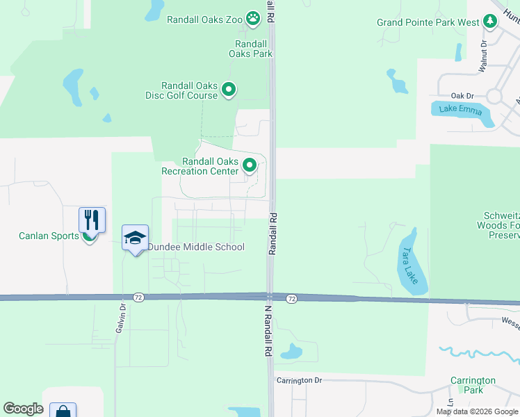 map of restaurants, bars, coffee shops, grocery stores, and more near Recreation Drive in West Dundee
