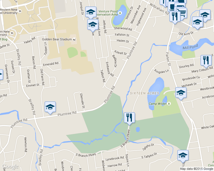 map of restaurants, bars, coffee shops, grocery stores, and more near 26 Talbot Road in Springfield