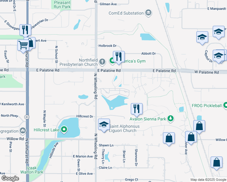 map of restaurants, bars, coffee shops, grocery stores, and more near 333 Wood Creek Road in Wheeling