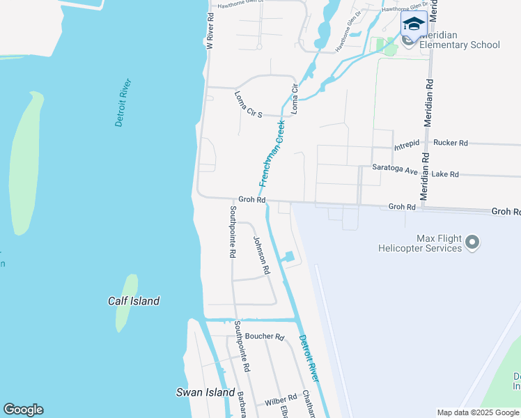 map of restaurants, bars, coffee shops, grocery stores, and more near 10175 Groh Road in Grosse Ile Township