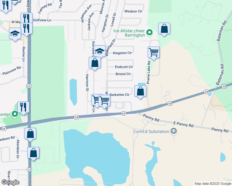 map of restaurants, bars, coffee shops, grocery stores, and more near 2003 Berkshire Circle in Carpentersville