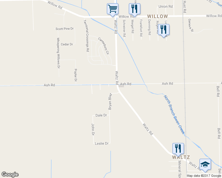 map of restaurants, bars, coffee shops, grocery stores, and more near 27070 Waltz Road in Huron Charter Township