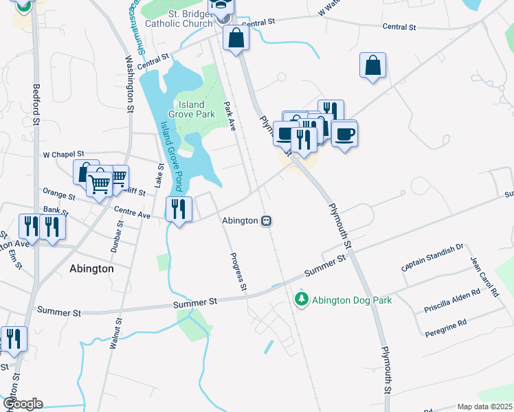 map of restaurants, bars, coffee shops, grocery stores, and more near 243 Centre Avenue in Abington