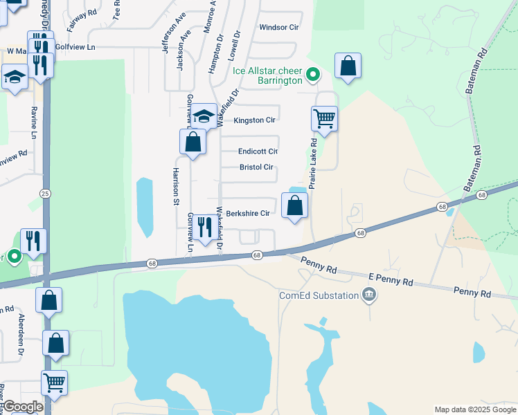 map of restaurants, bars, coffee shops, grocery stores, and more near 2015a Berkshire Circle in Carpentersville