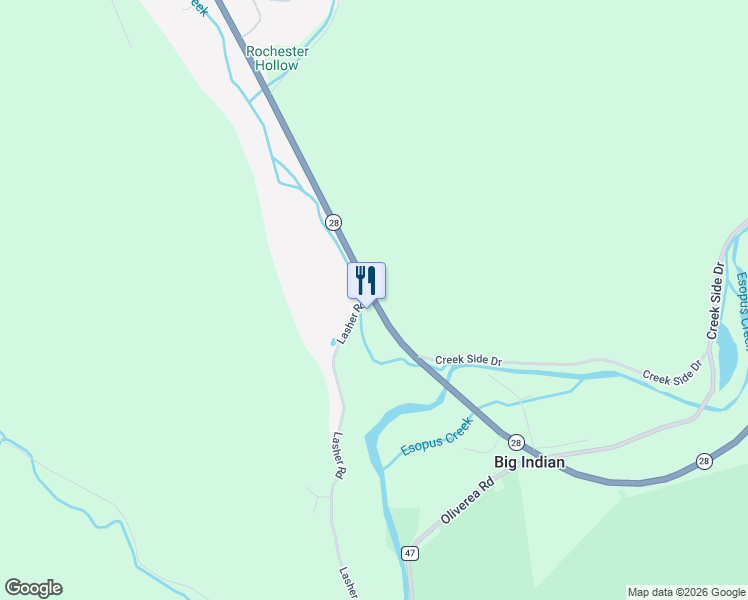 map of restaurants, bars, coffee shops, grocery stores, and more near 22 Lasher Road in Big Indian