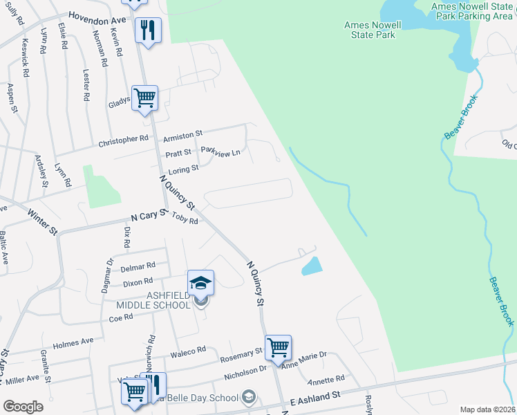 map of restaurants, bars, coffee shops, grocery stores, and more near 67 Maplewood Circle in Brockton