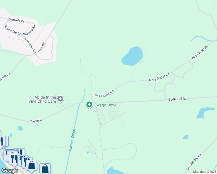 map of restaurants, bars, coffee shops, grocery stores, and more near 183 Ivory Foster Road in Owego