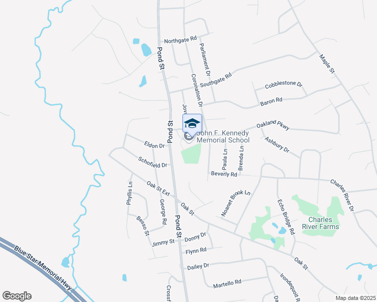 map of restaurants, bars, coffee shops, grocery stores, and more near 551 Pond Street in Franklin