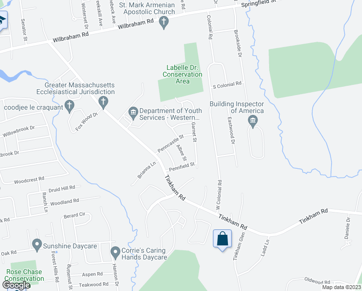map of restaurants, bars, coffee shops, grocery stores, and more near 15 Albee Street in Springfield
