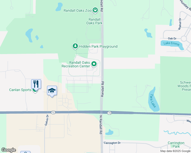 map of restaurants, bars, coffee shops, grocery stores, and more near Recreation Drive in Kane County