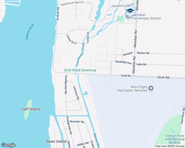 map of restaurants, bars, coffee shops, grocery stores, and more near 10124 Groh Road in Grosse Ile Township