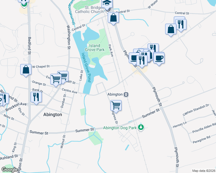 map of restaurants, bars, coffee shops, grocery stores, and more near 208 Centre Avenue in Abington