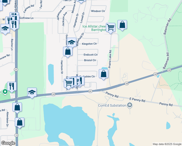 map of restaurants, bars, coffee shops, grocery stores, and more near 2015a Berkshire Circle in Carpentersville