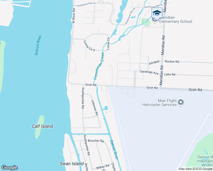map of restaurants, bars, coffee shops, grocery stores, and more near 10156 Groh Road in Grosse Ile Township