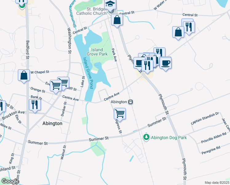 map of restaurants, bars, coffee shops, grocery stores, and more near 208 Centre Avenue in Abington